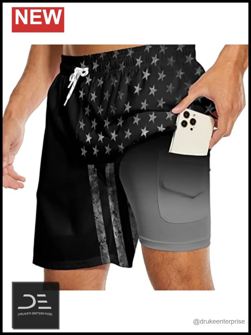 Men's Swim Trunks with Compression Liner USA Flag Board Shorts 7